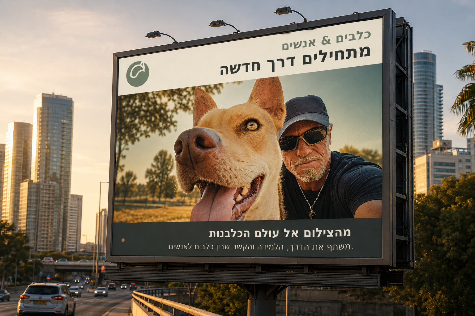 אילן מצטלם לצד כלב במודעה של כלבים ואנשים